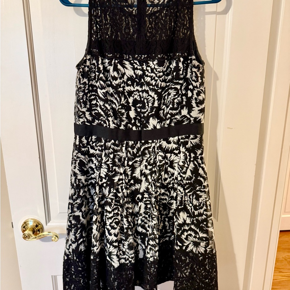 White House Black Market Black and White Fit and Flare Halter Mini Dress